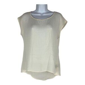 Love Haight XS Womens Ivory High-Low Hem Cap Sleeve Blouse